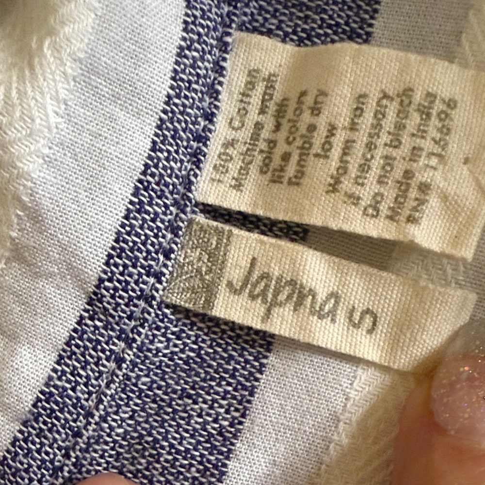 Japna Blue-White Striped Dress button front closure and cinched waist with tie - Picture 11 of 11